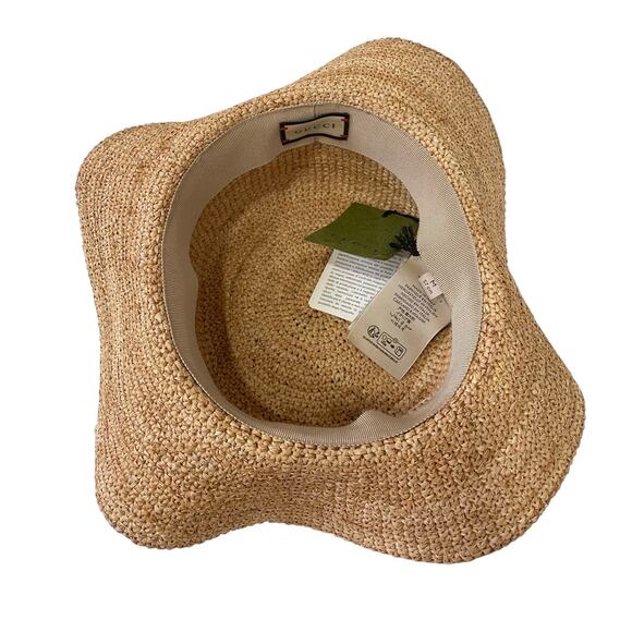 Gucci Logo Straw Raffia Multicolor Patch Hat Medium 57 Womens - Picture 8 of 10